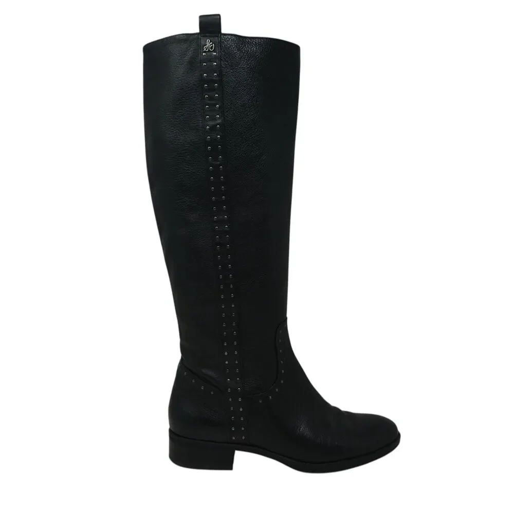 Sam‎ Edelman Prina Black Studded Leather Tall Riding Boots Womens 8